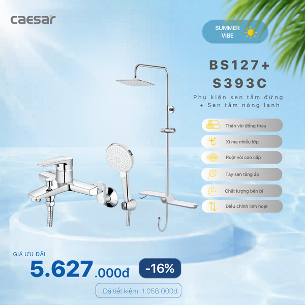  Khuyến mãi ưu đãi Sen tắm đứng kết hợp Vòi sen nóng lạnh - BS127 + S393C 