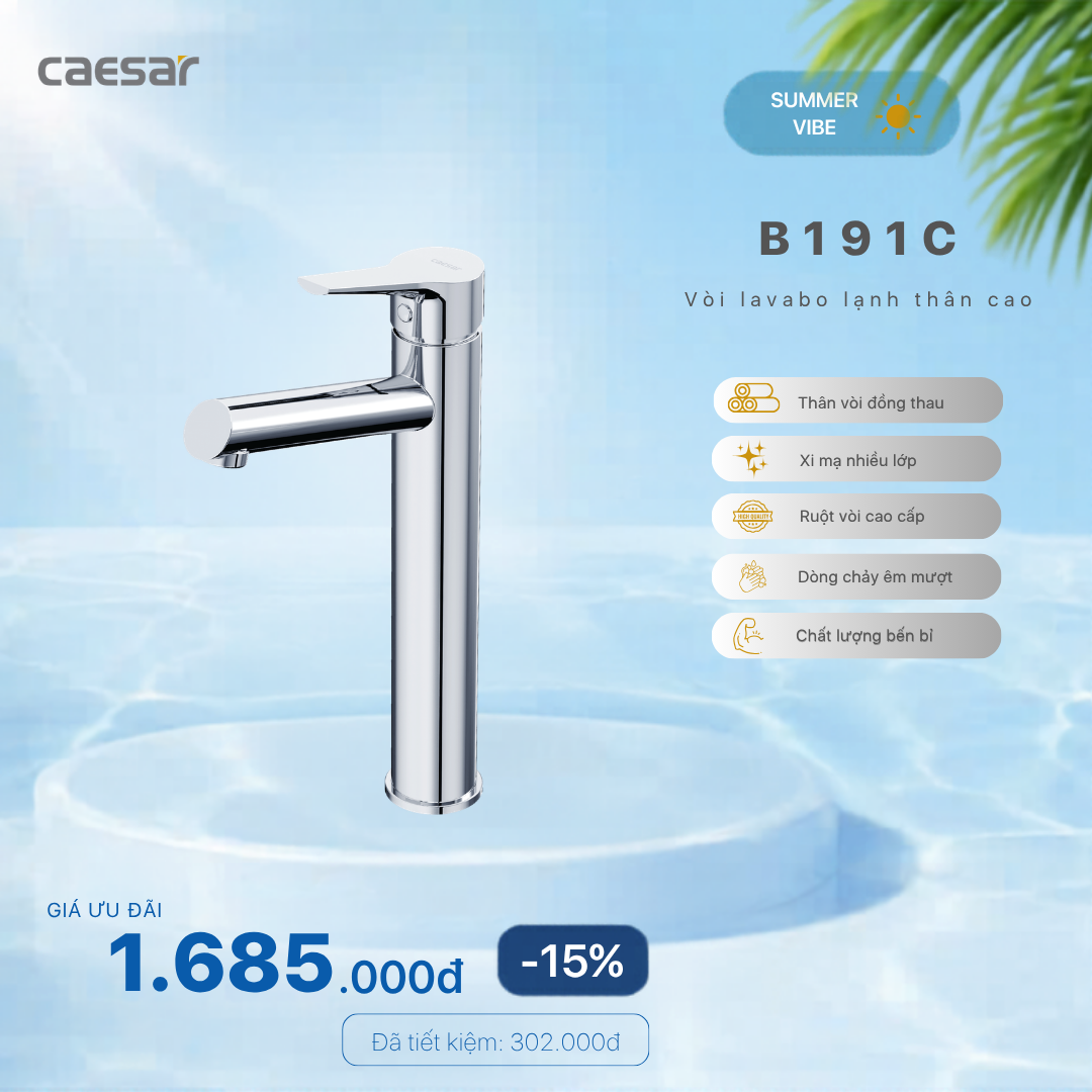  Khuyến mãi ưu đãi Vòi Lavabo Lạnh Cao - B191C 