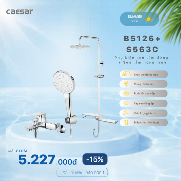  Khuyến mãi ưu đãi-Phụ Kiện Sen Tắm Đứng + Sen tắm nóng lạnh - BS126 + S563C 