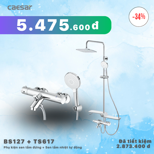  Khuyến mãi ưu đãi - Phụ kiện sen tắm đứng + Sen tắm nhiệt tự động - BS127 + TS617 