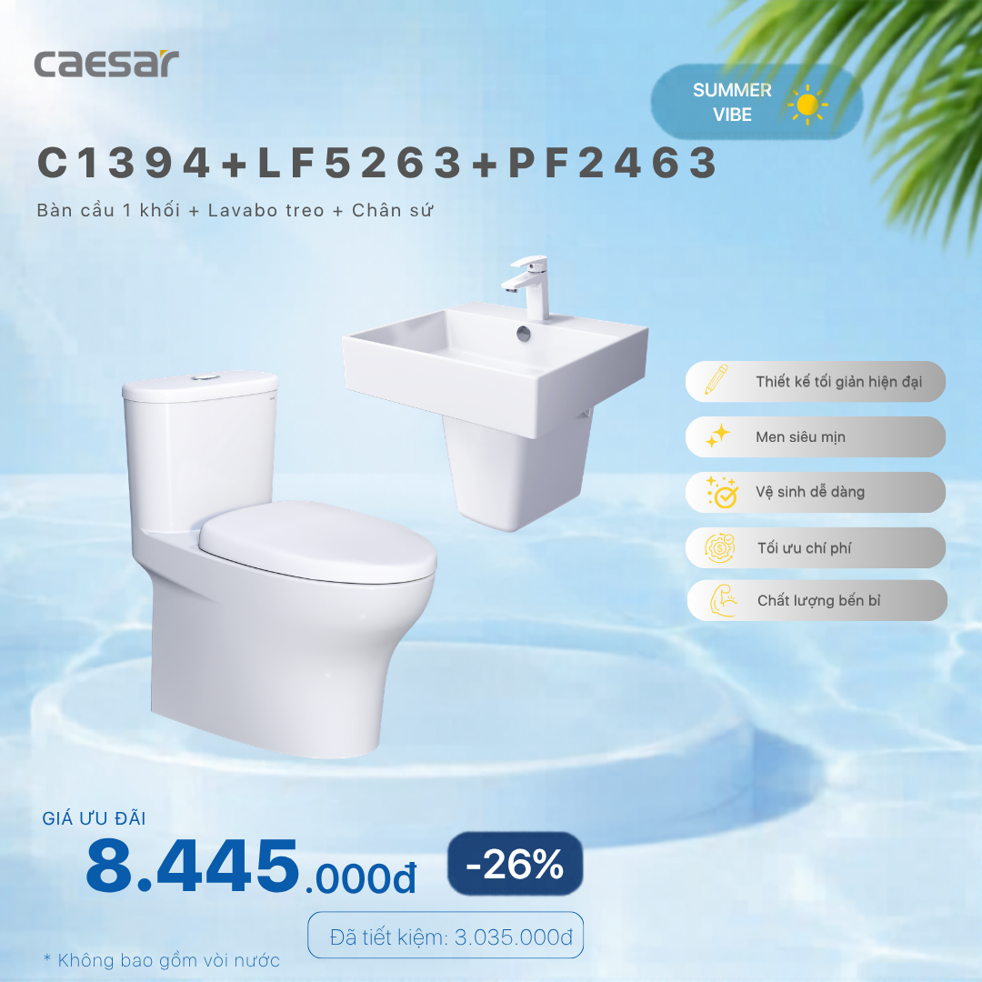  Khuyến mãi ưu đãi - Bàn cầu một khối + Lavabo + Chân treo - C1394 + LF5263 + PF2463 