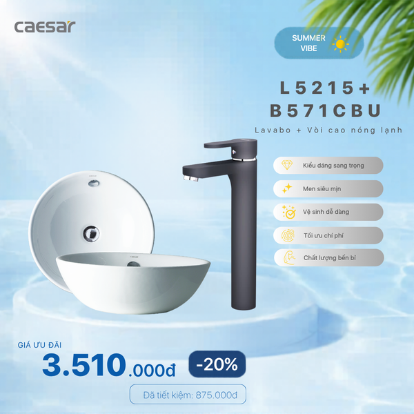  Khuyến mãi ưu đãi - Lavabo Đặt Trên Bàn + Vòi lavabo N-L cao - L5215 + B571CBU 