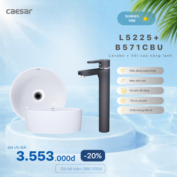  Khuyến mãi ưu đãi - Lavabo  +  Vòi lavabo N- L cao - L5225 + B571CBU 