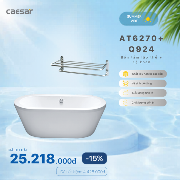  Khuyến mãi ưu đãi - Bồn tắm Lập Thể + kệ khăn - AT6270 + Q924V 