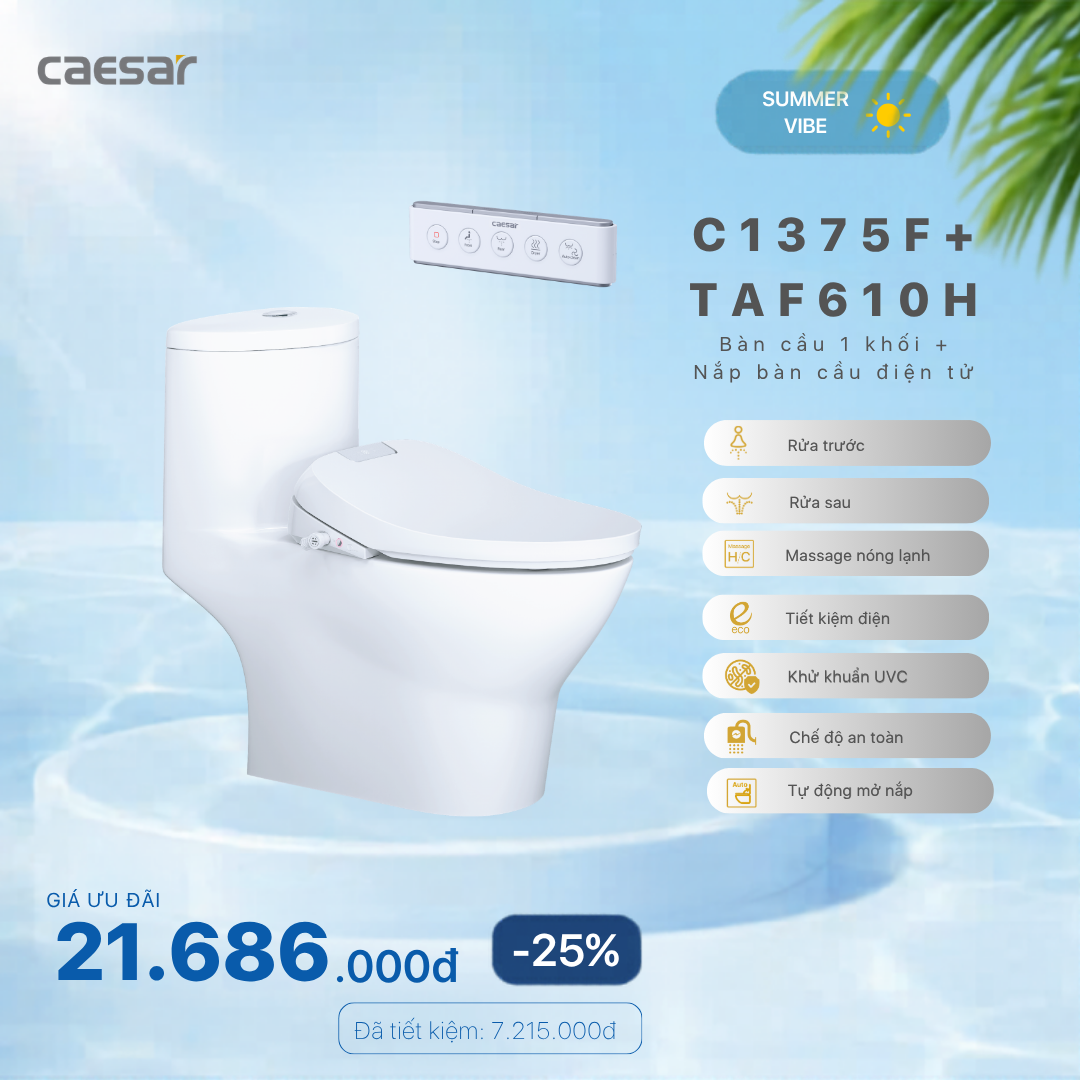  Khuyến mãi ưu đãi - Bàn Cầu một khối + Nắp điện tử - C1375F + TAF610H 