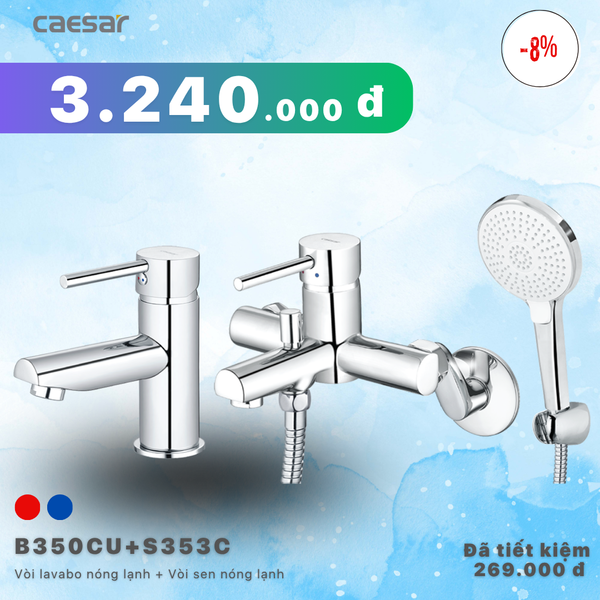  Khuyến mãi ưu đãi - Vòi Lavabo Nóng Lạnh + Sen tắm Nóng Lạnh - B350CU + S353C 