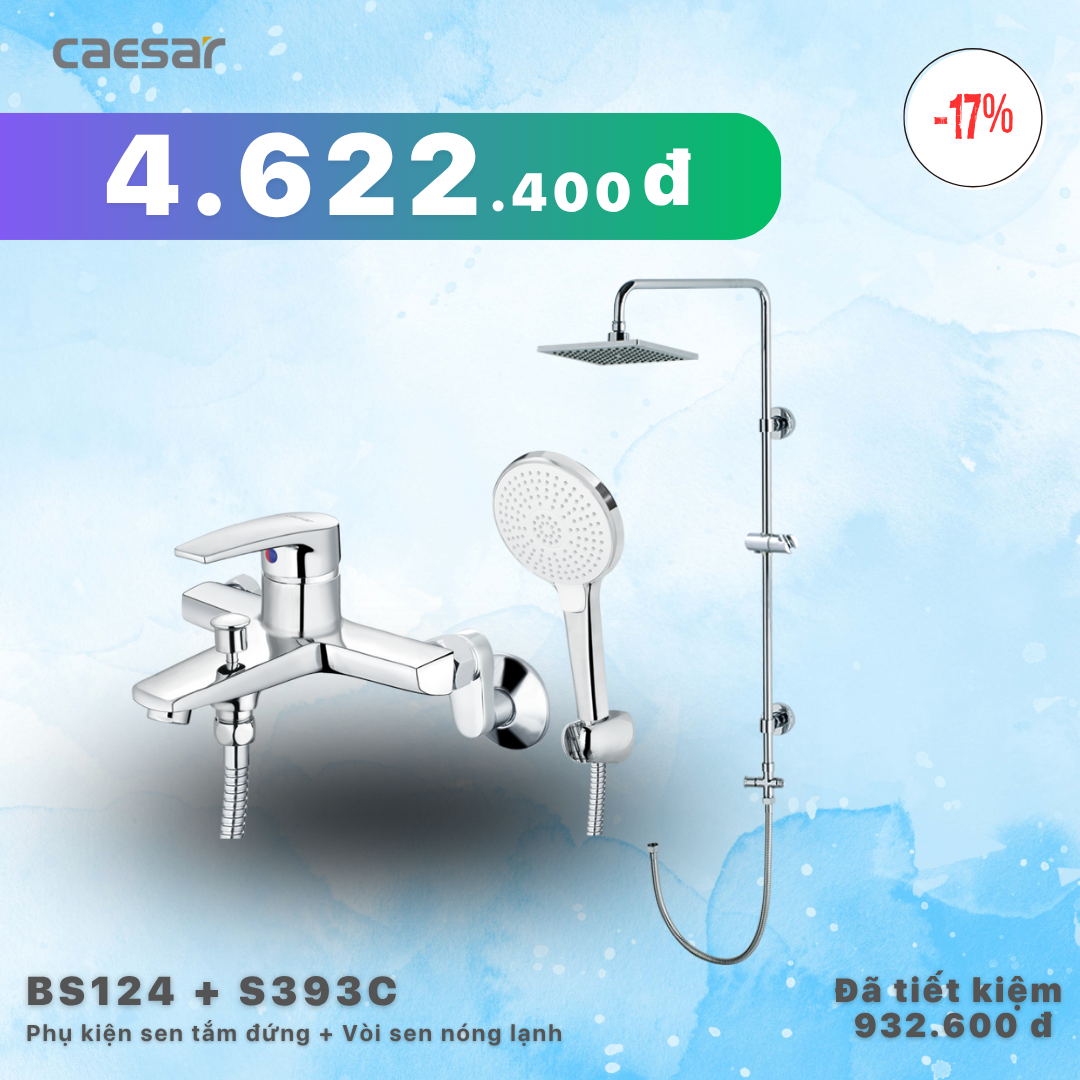  Khuyến mãi ưu đãi Sen tắm đứng kết hợp Vòi sen nóng lạnh - BS124 + S393C 
