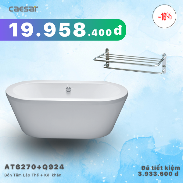  Khuyến mãi ưu đãi - Bồn tắm Lập Thể + kệ khăn - AT6270 + Q924V 