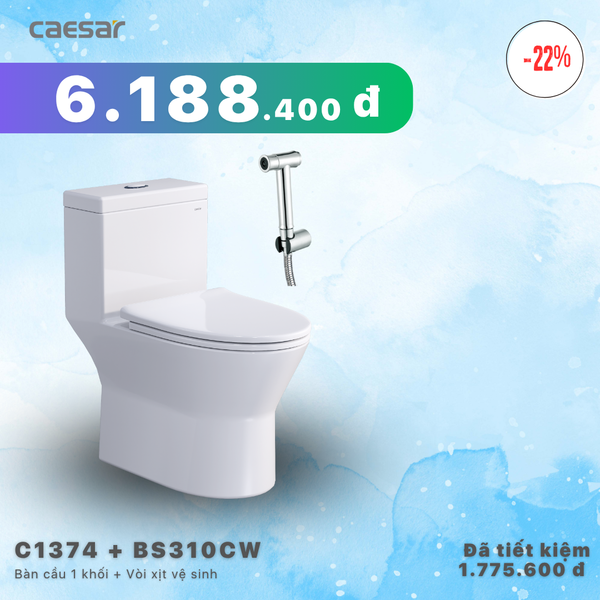  Khuyến mãi ưu đãi - Bàn Cầu Một Khối + Vòi xịt - C1374 + BS310CW 