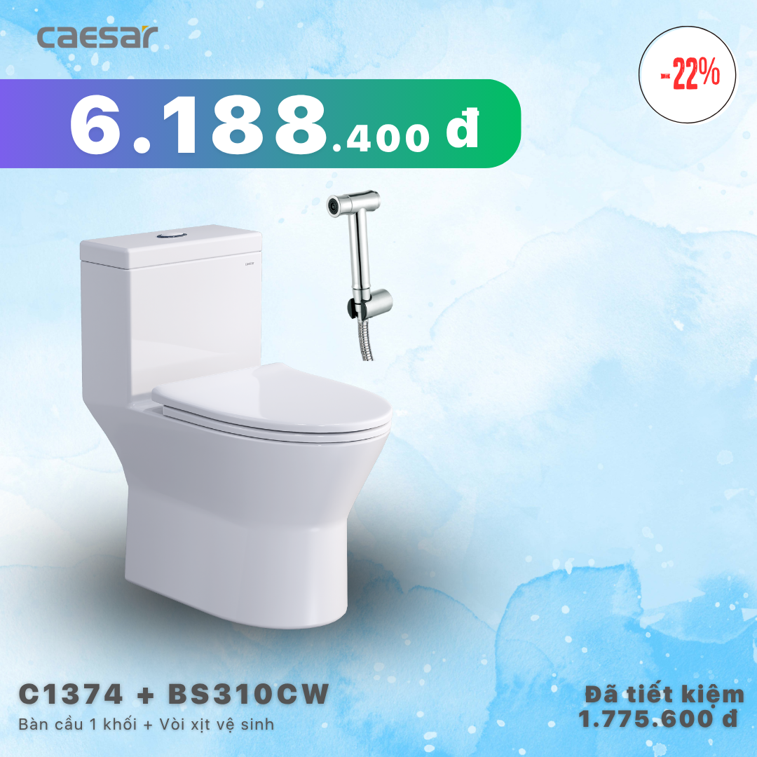  Khuyến mãi ưu đãi - Bàn Cầu Một Khối + Vòi xịt - C1374 + BS310CW 