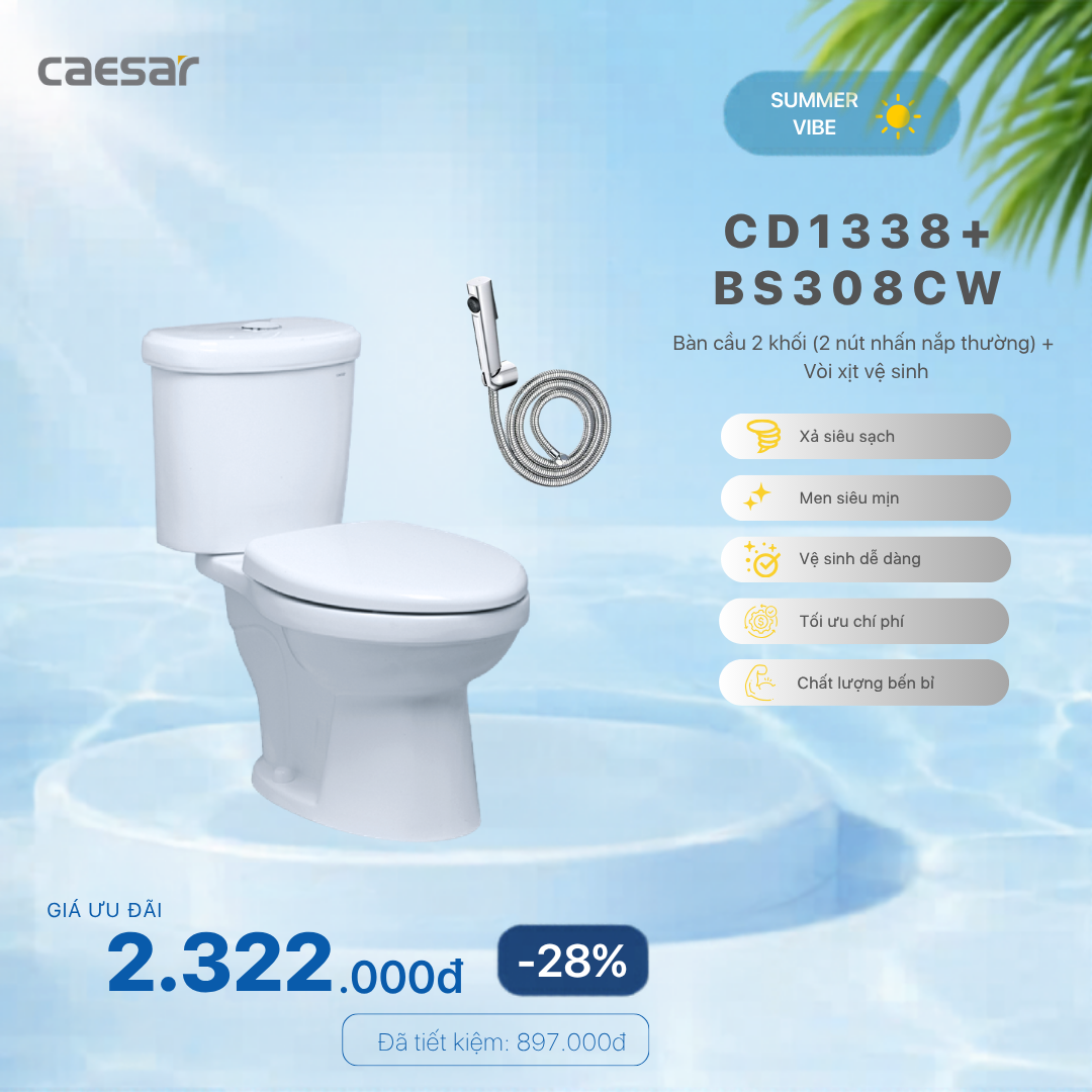  Khuyến mãi ưu đãi Bàn Cầu + Vòi Xịt - CD1338 + BS308CW 