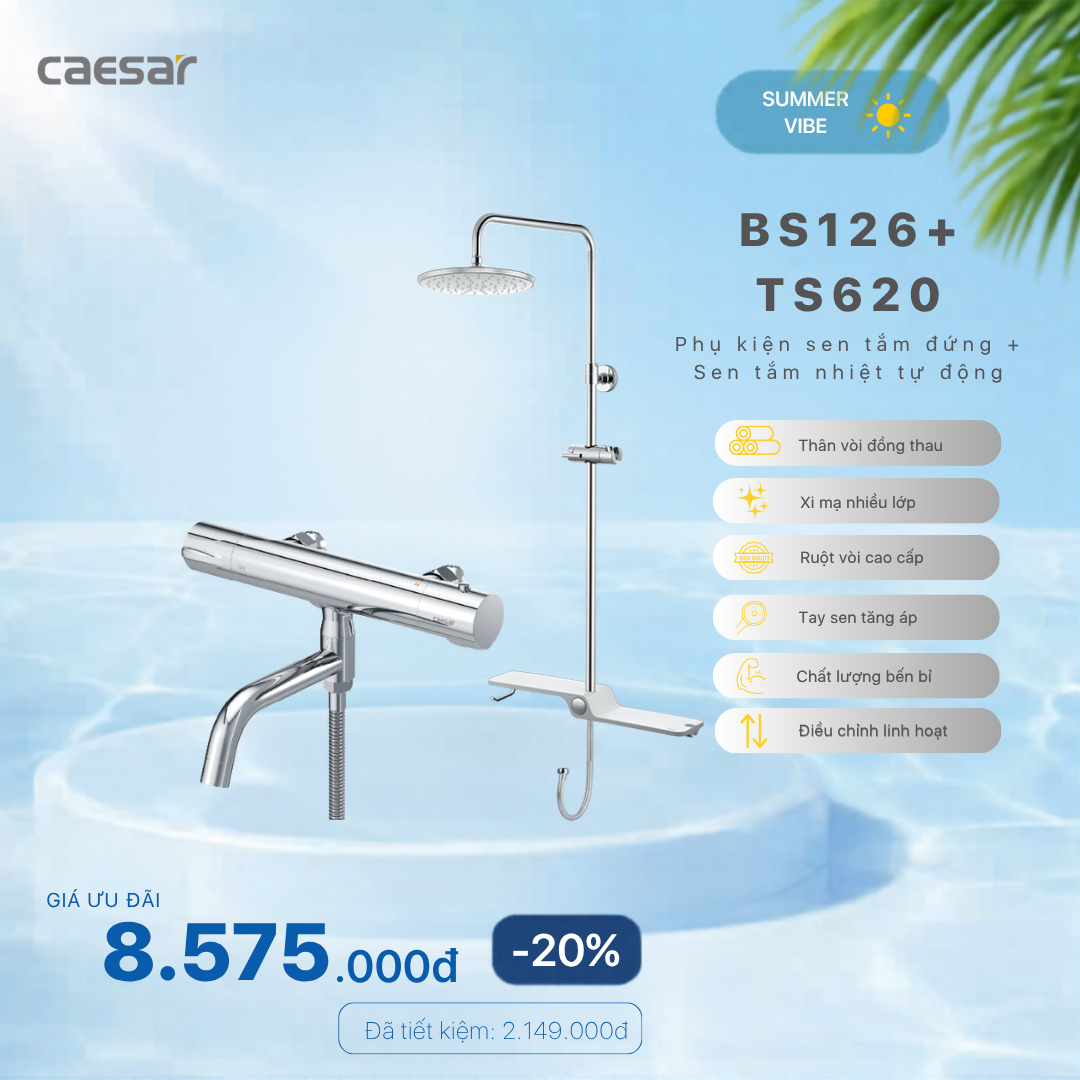  Khuyến mãi ưu đãi - Phụ kiện sen tắm đứng + Sen tắm nhiệt tự động - BS126 + TS620 
