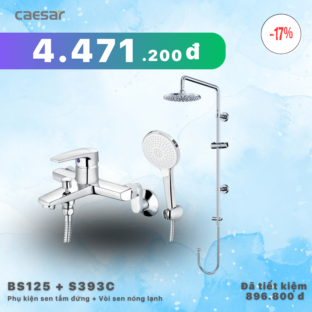  Khuyến mãi ưu đãi Sen Tắm Đứng kết hợp Vòi sen nóng lạnh - BS125 + S393C 