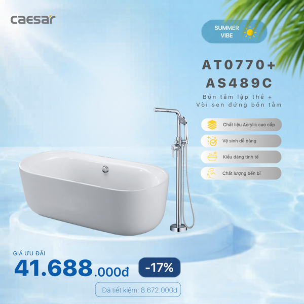  Khuyến mãi ưu đãi - Bồn tắm Lập Thể + Vòi sen bồn tắm nóng lạnh - AT0770 + AS489C 