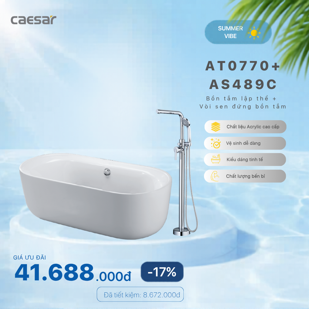  Khuyến mãi ưu đãi - Bồn tắm Lập Thể + Vòi sen bồn tắm nóng lạnh - AT0770 + AS489C 