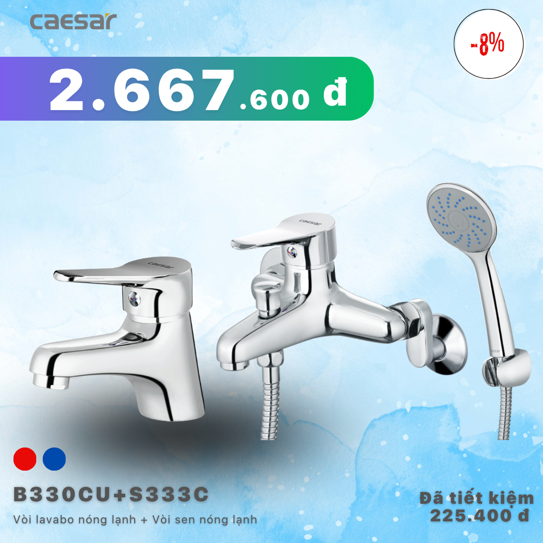  Khuyến mãi ưu đãi Vòi lavabo Nóng Lạnh + Sen tắm nóng lạnh - B330CU + S333C 