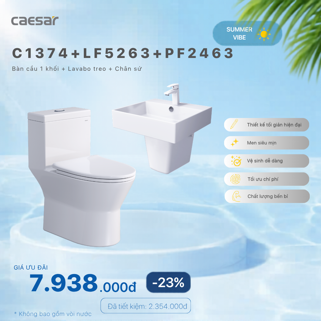  Khuyến mãi ưu đãi - Bàn cầu một khối + Lavabo + Chân treo - C1374 + LF5263 + PF2463 