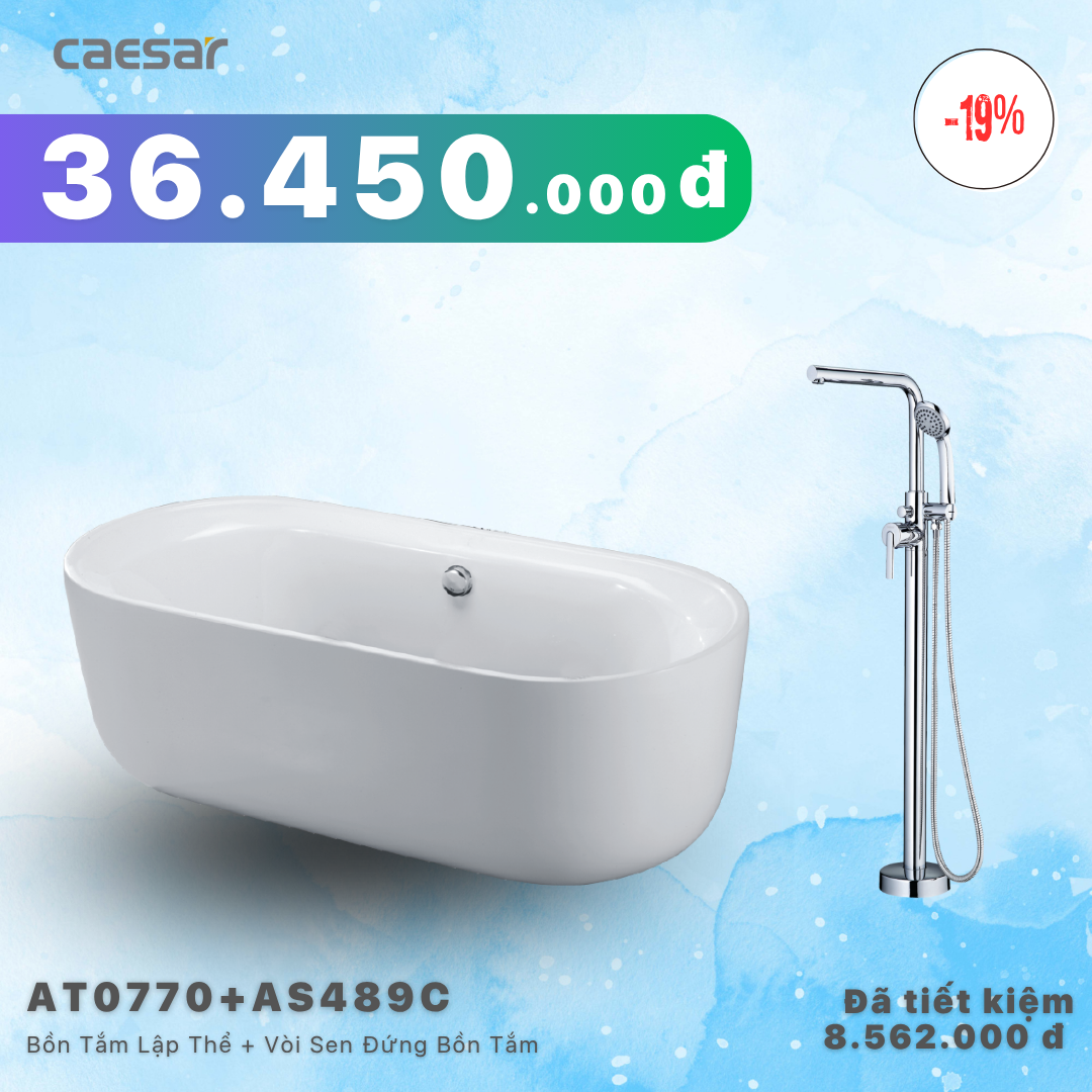  Khuyến mãi ưu đãi - Bồn tắm Lập Thể + Vòi sen bồn tắm nóng lạnh - AT0770 + AS489C 