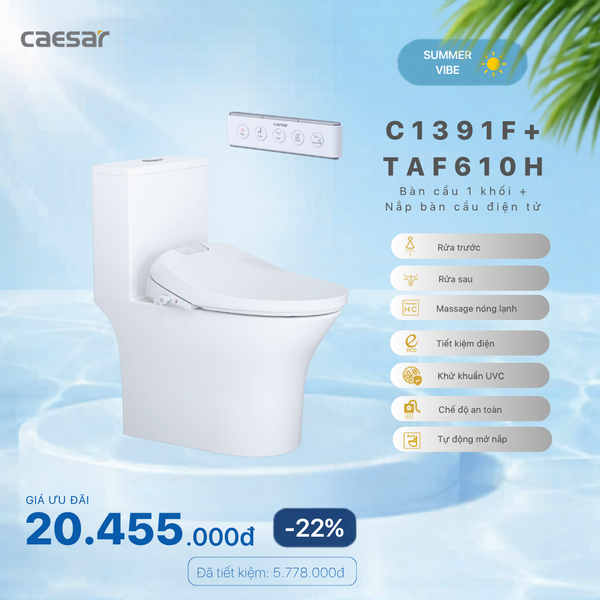 Khuyến mãi ưu đãi - Bàn Cầu Một  Khối + Nắp điện tử - C1391F + TAF610H