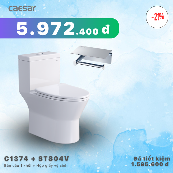  Khuyến mãi ưu đãi - Bàn Cầu Một Khối + Hộp giấy vệ sinh - C1374 + ST804V 