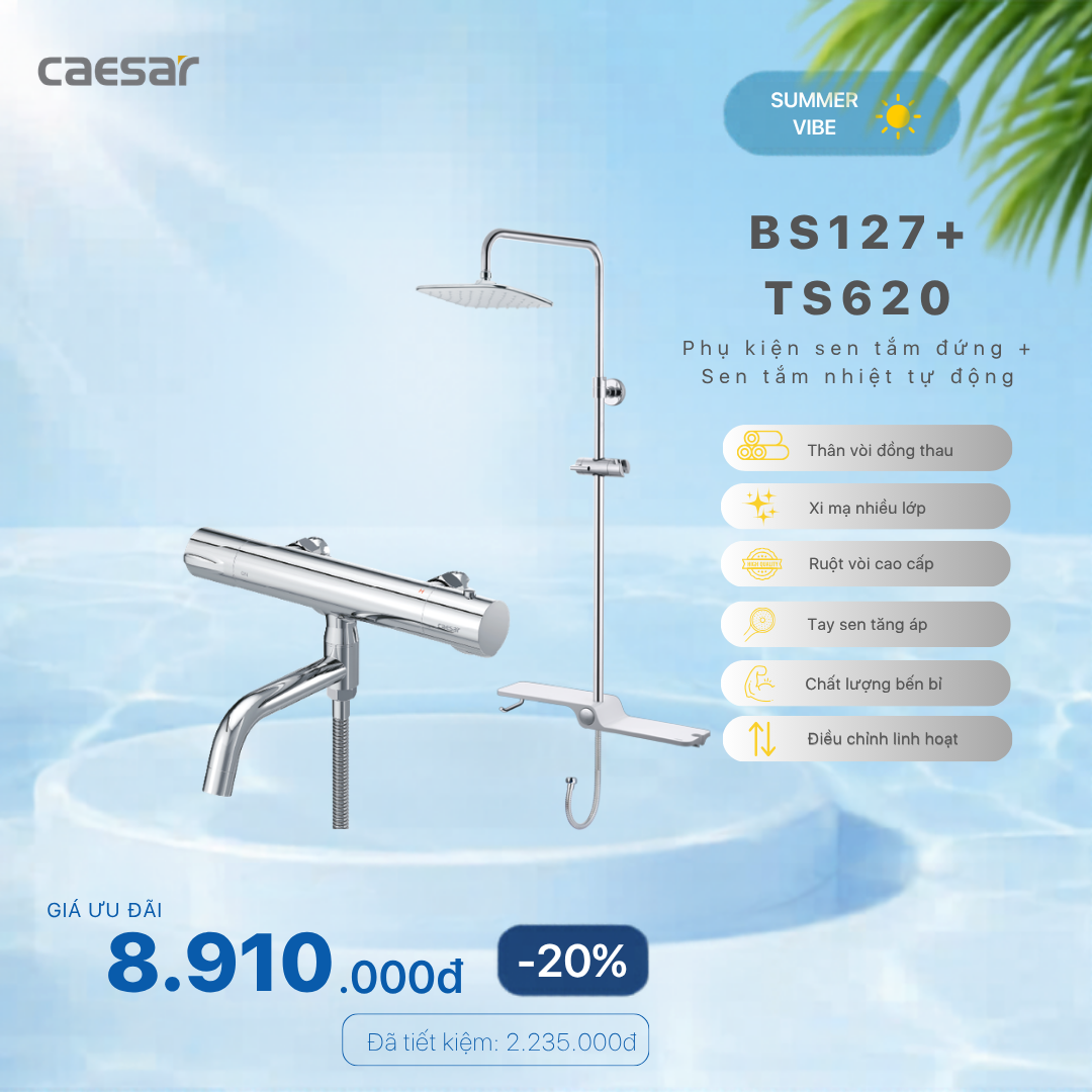  Khuyến mãi ưu đãi - Phụ kiện sen tắm đứng + Sen tắm nhiệt tự động - BS127 + TS620 