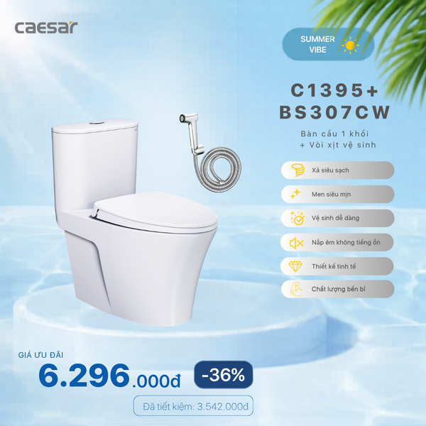 ​​​​​​​Khuyến mãi ưu đãi Bàn Cầu Một  khối + Vòi xịt - C1395 + BS307CW