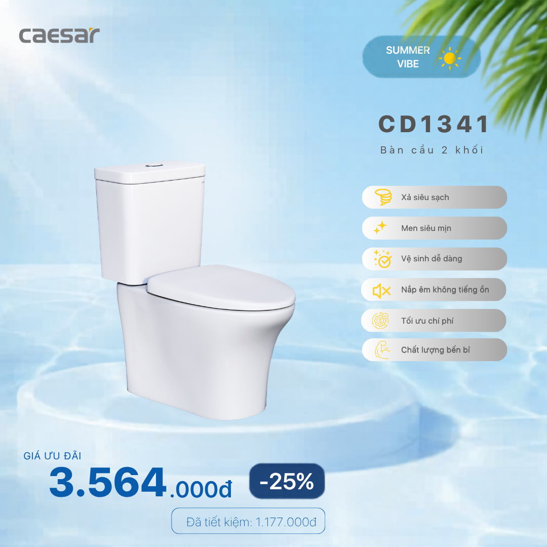  Khuyến mãi ưu đãi - Bàn Cầu Hai Khối Nắp Êm - CD1341 
