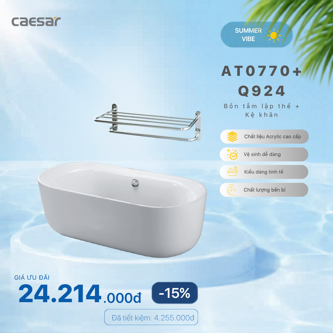  Khuyến mãi ưu đãi - Bồn tắm Lập Thể + Kệ khăn - AT0770+ Q924V 