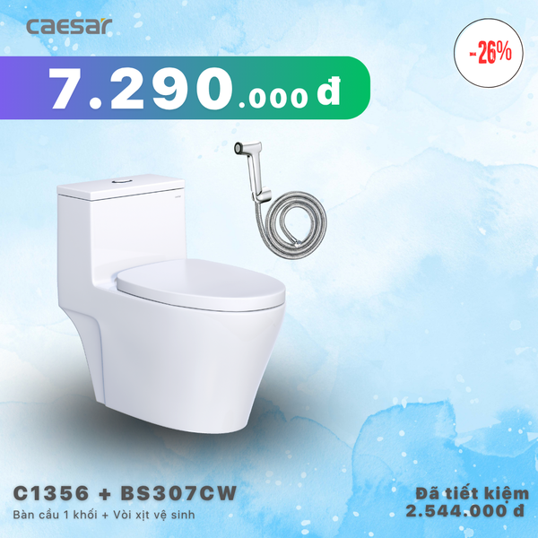 Khuyến mãi ưu đãi Bàn Cầu Một khối + Vòi xịt  - C1356 + BS307CW