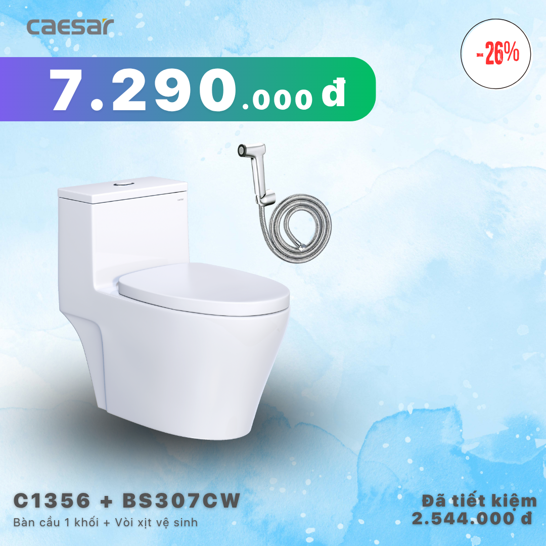  Khuyến mãi ưu đãi Bàn Cầu Một khối + Vòi xịt  - C1356 + BS307CW 