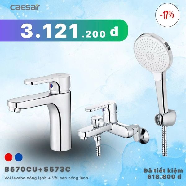  Khuyến mãi ưu đãi - Vòi lavabo Nóng Lạnh + Sen tắm Nóng Lạnh - B570CU + S573C 