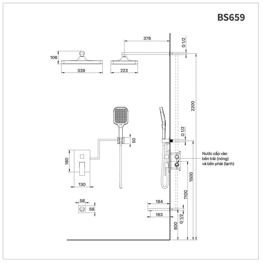  Vòi Sen Đứng Âm Tường - BS659 