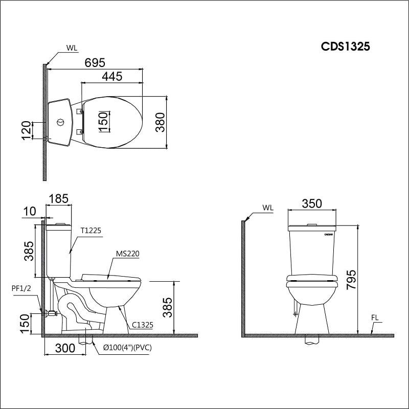  Bàn Cầu Hai Khối Nắp Êm CDS1325 