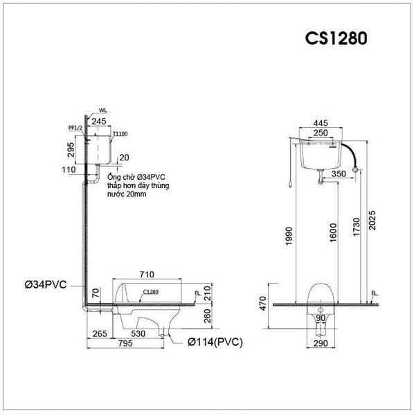  Bàn Cầu Công Cộng - CS1280 