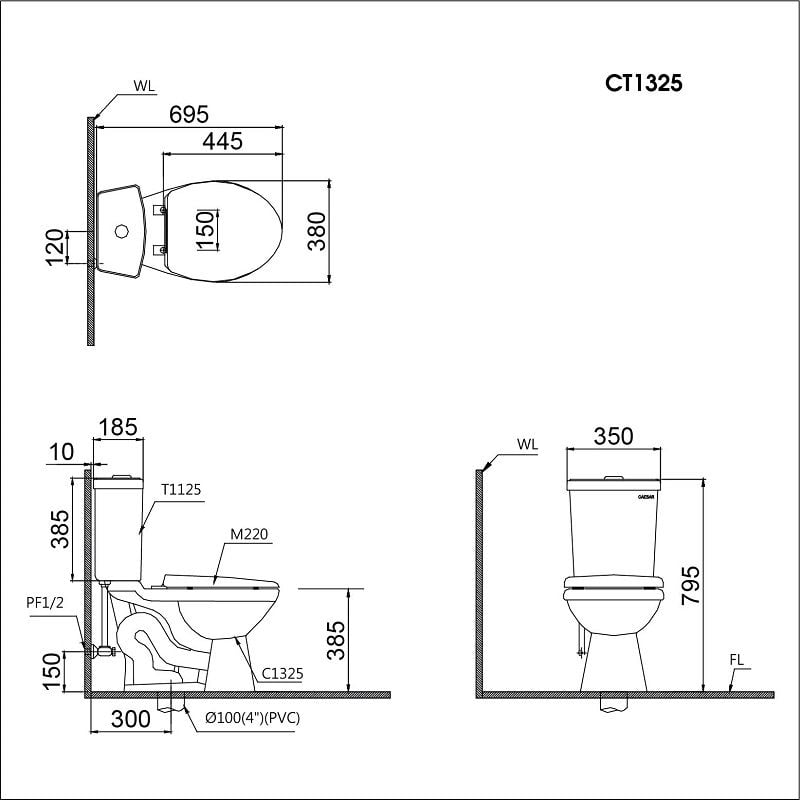  Bàn Cầu Hai Khối CT1325 
