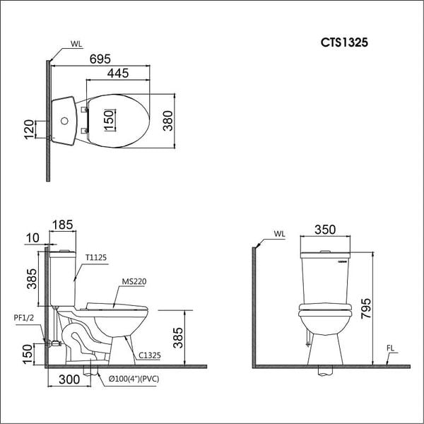  Bàn Cầu Hai Khối Nắp Êm CTS1325 