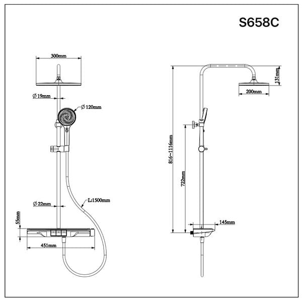  Bộ Vòi Sen Đứng Nóng Lạnh - S658C 