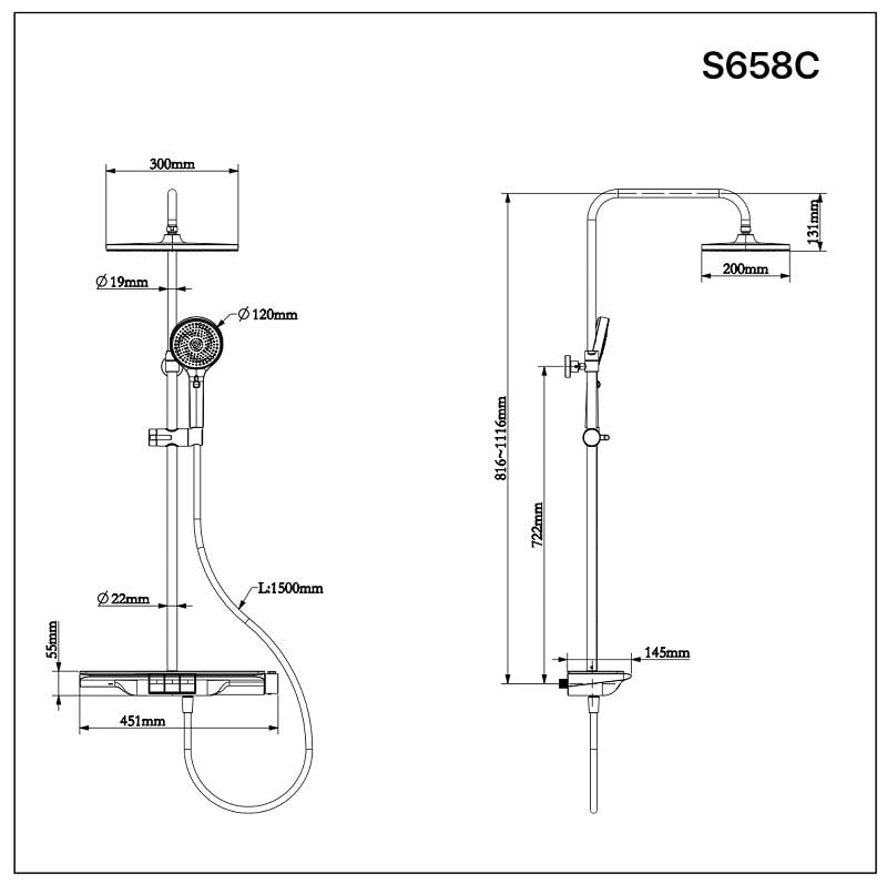  Bộ Vòi Sen Đứng Nóng Lạnh - S658C 