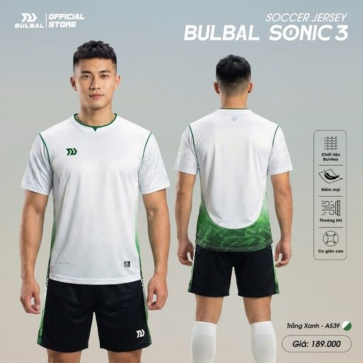Quần Áo Bóng Đá Không Logo Bulbal Sonic 3 - Trắng Xanh