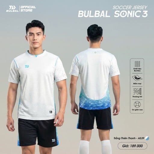 Quần Áo Bóng Đá Không Logo Bulbal Sonic 3 - Trắng Thiên Thanh