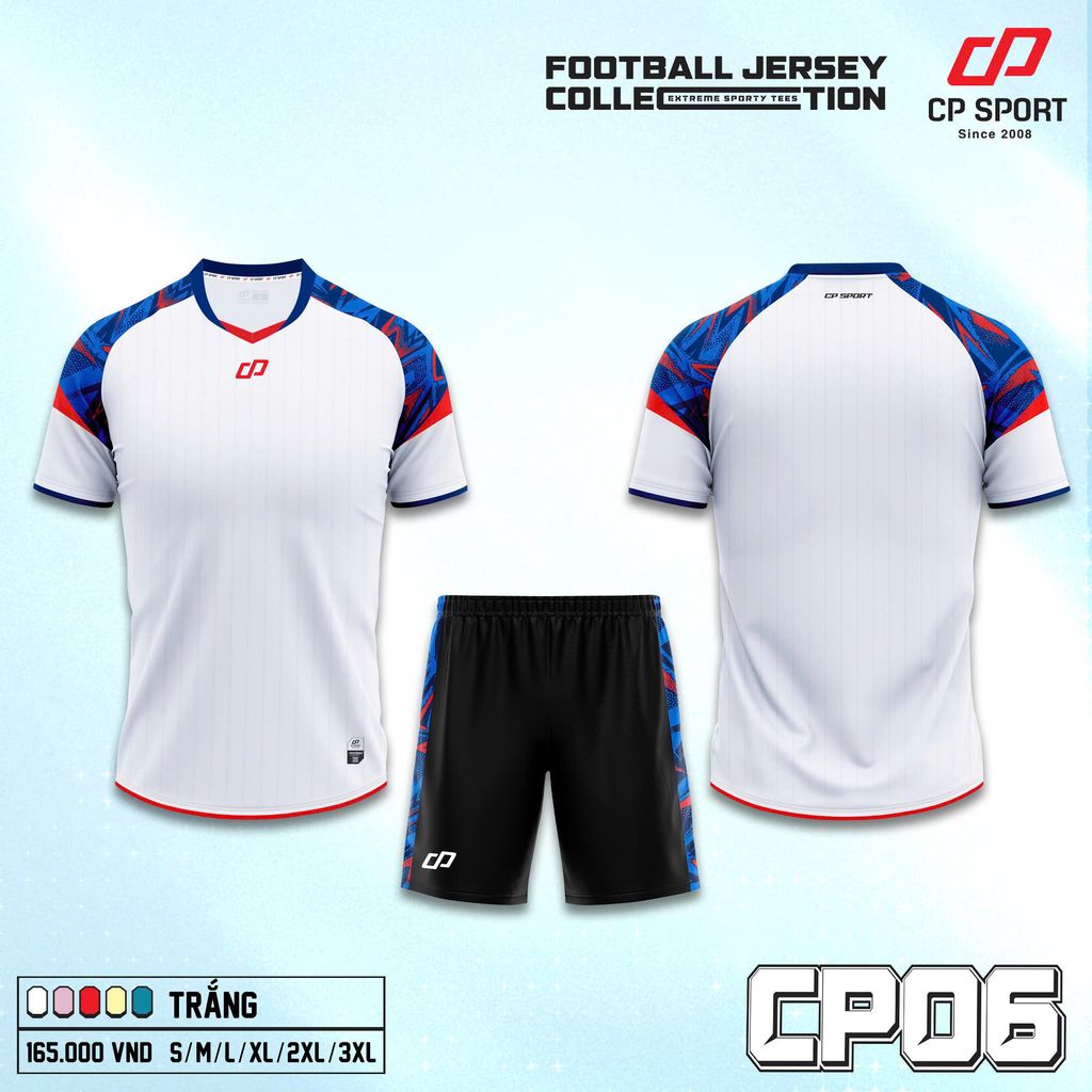 Quần Áo Bóng Đá Không Logo CP 06 - Trắng