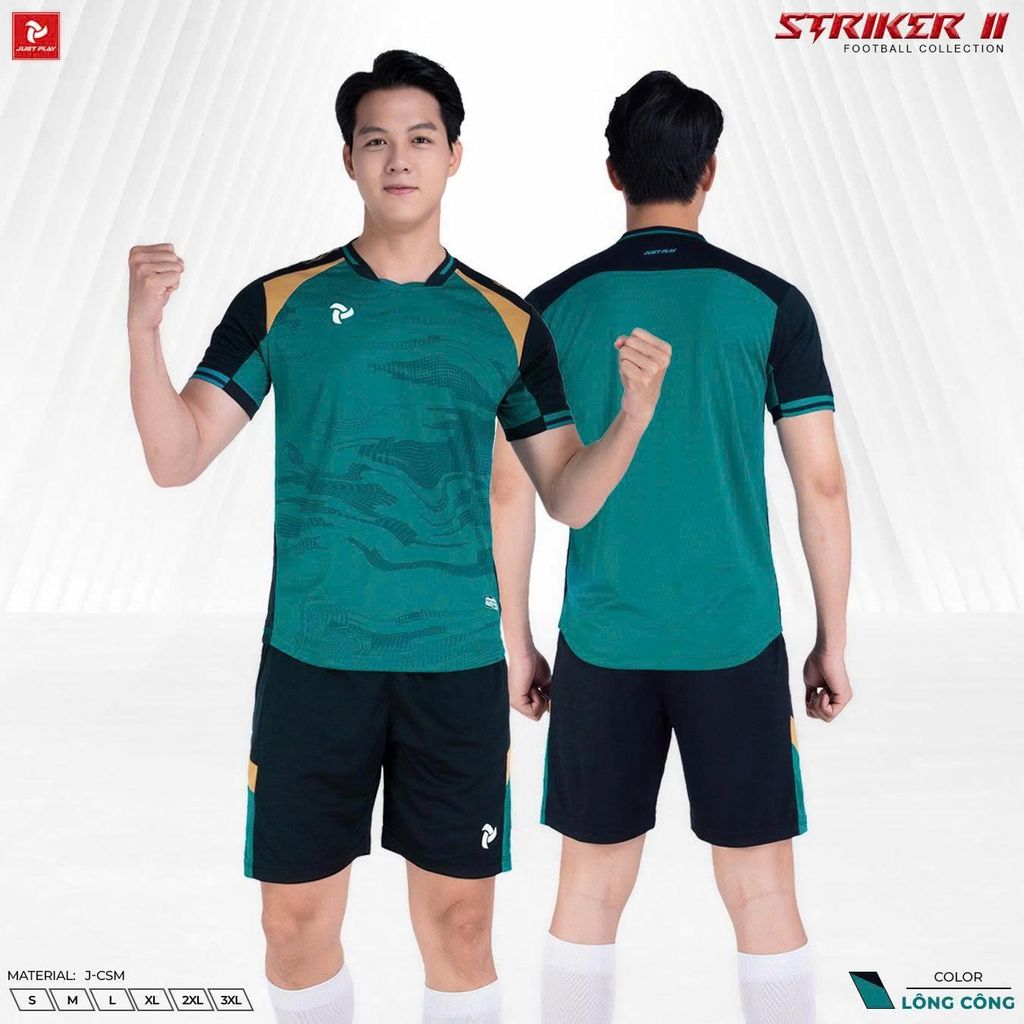 Quần Áo Bóng Đá Không Logo JP Striker II - Xanh Lông Công
