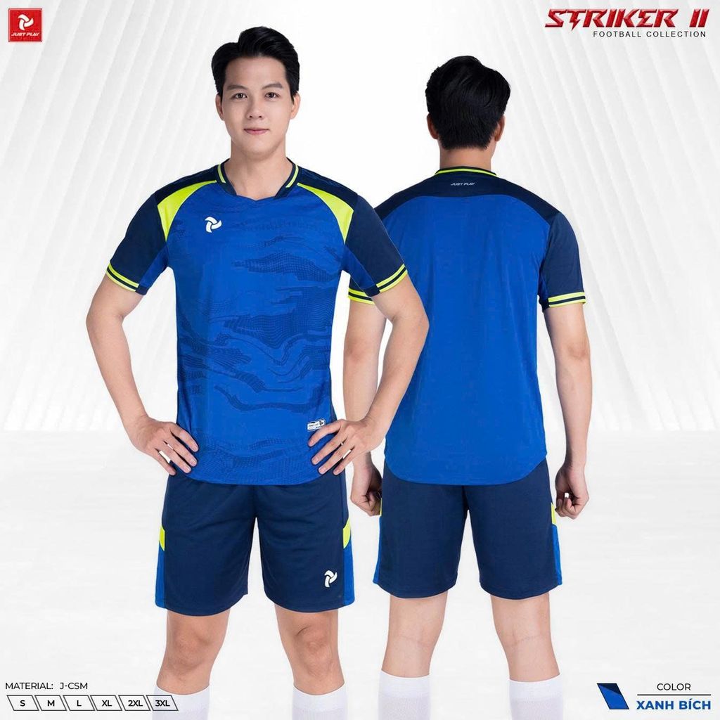 Quần Áo Bóng Đá Không Logo JP Striker II - Xanh Bích