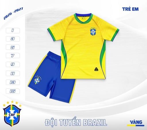 Quần Áo Bóng Đá Trẻ Em 2026 Đội Tuyển Brazil