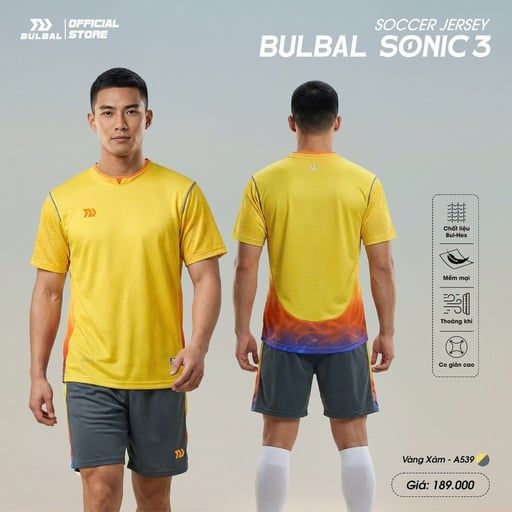 Quần Áo Bóng Đá Không Logo Bulbal Sonic 3 - Vàng