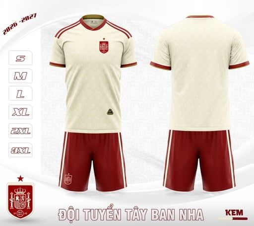 Quần Áo Bóng Đá ĐT Tây Ban Nha Sân Khách WC 2026 - Vải Mè Gai Cao Cấp