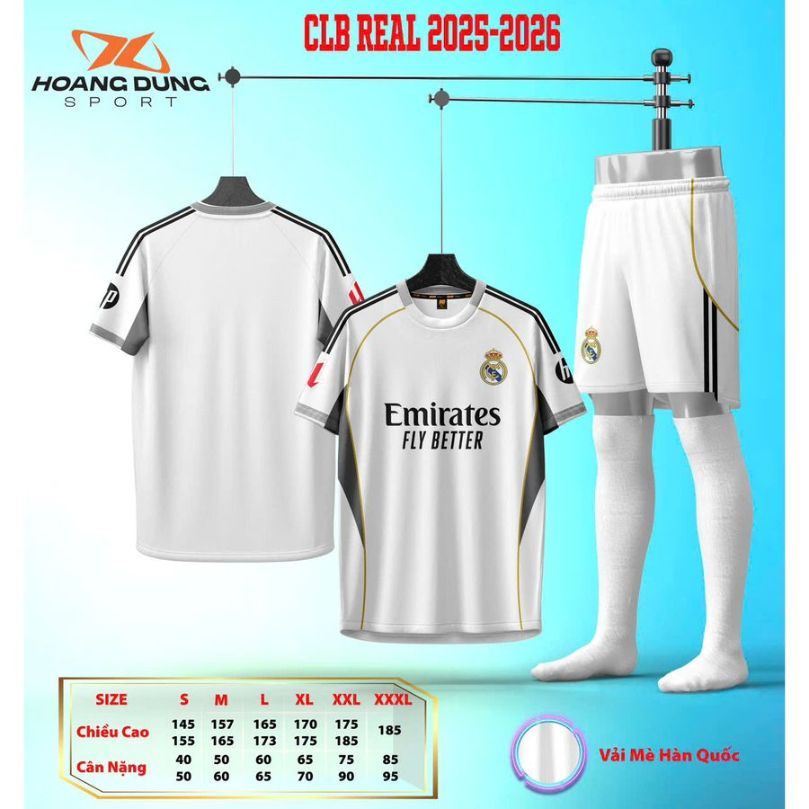 Quần Áo Bóng Đá HD Real Madrid Trắng 25/26 - Trắng