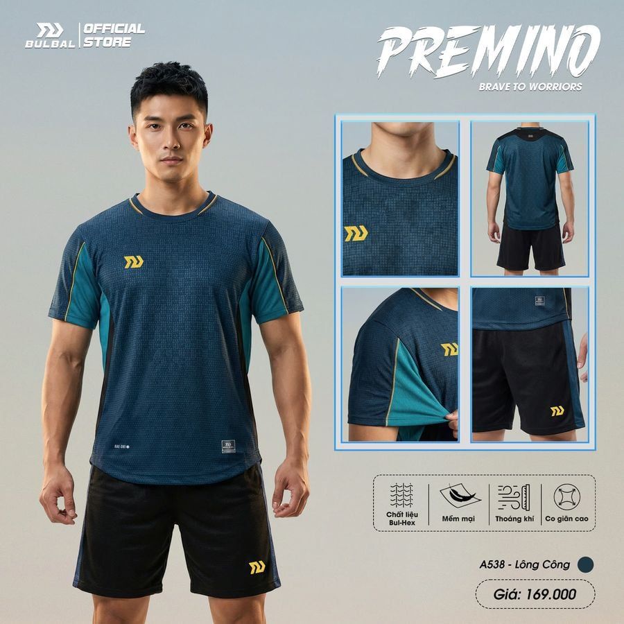 Quần Áo Bóng Đá Không Logo Bulbal Premino A538 - Xanh Lông Công