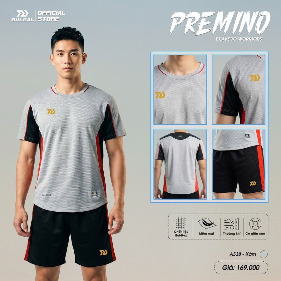Quần Áo Bóng Đá Không Logo Bulbal Premino A538 - Xám