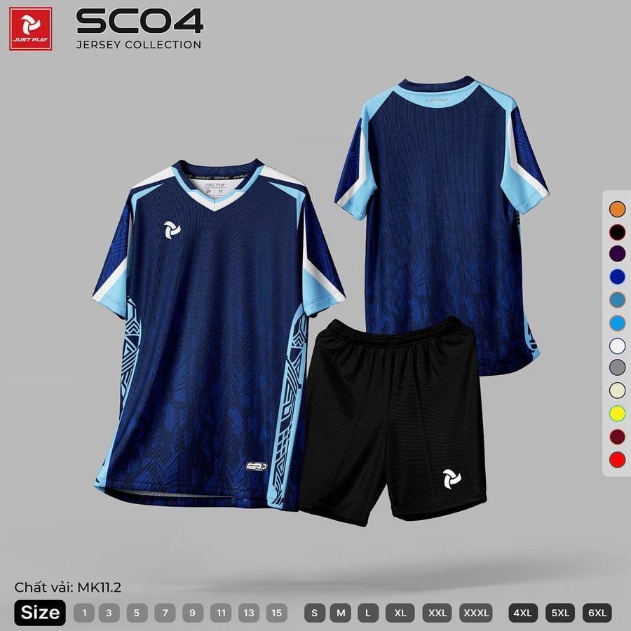 Quần Áo Bóng Đá Không Logo JustPlay SC04 - Xanh Đen